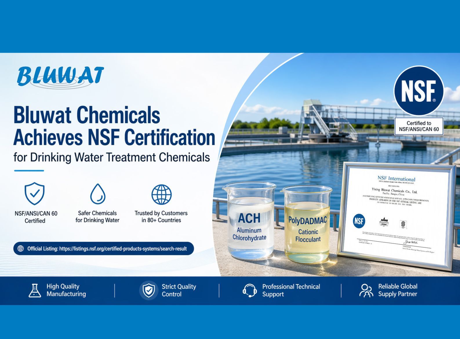 Ultimi blog aziendali su Bluwat Chemicals Ottiene la Certificazione NSF per Prodotti Chimici per il Trattamento dell'Acqua Potabile